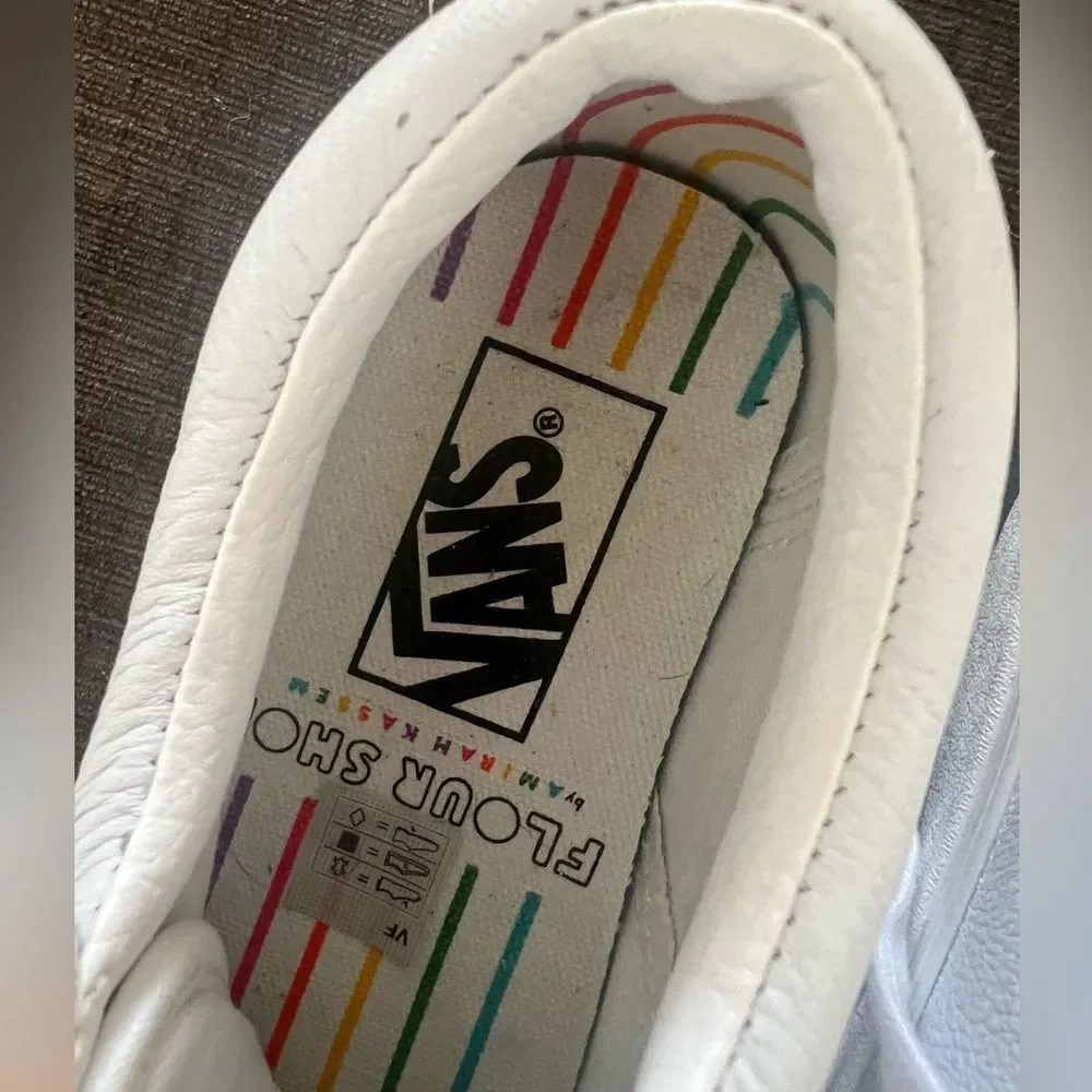 Vans x Flour Shop Old Skool Skate Sneakers Rainbow Pride Low Top White Size 5.5